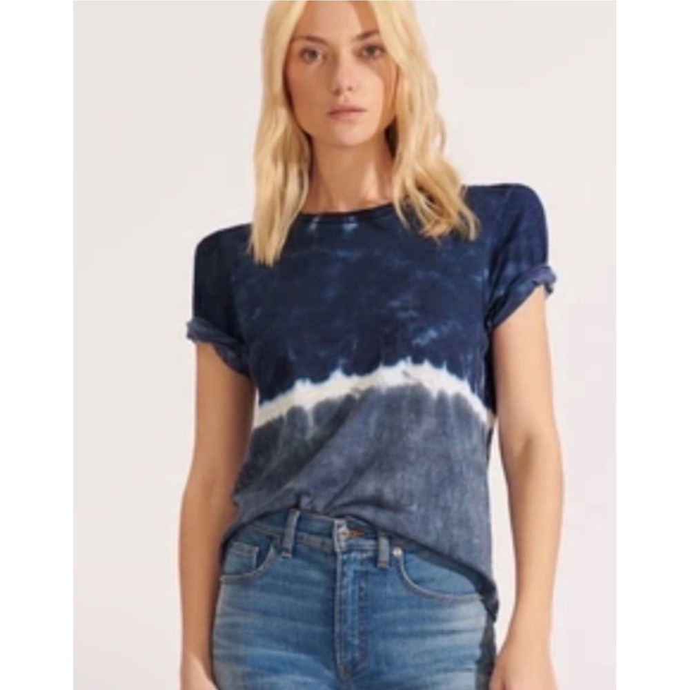 Veronica Beard Jeans Indigo Tie Dye Puff Sleeve T-Shirt Size Small